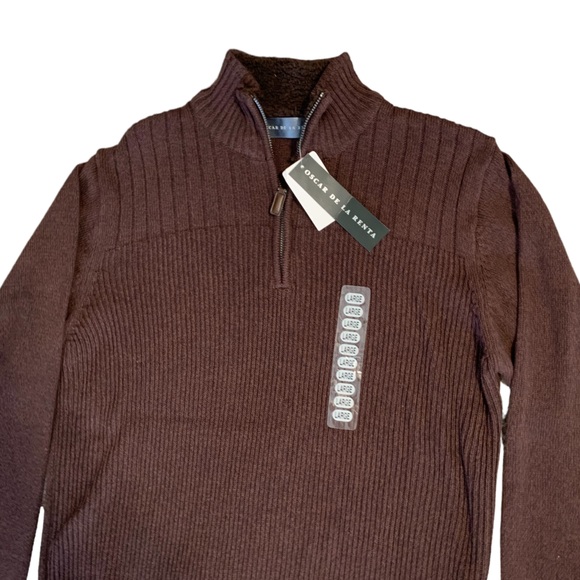 Oscar de la Renta Other - Oscar De La Renta NWT Men’s Brown Mock-Neck Quarter Zip Pullover Sweater L